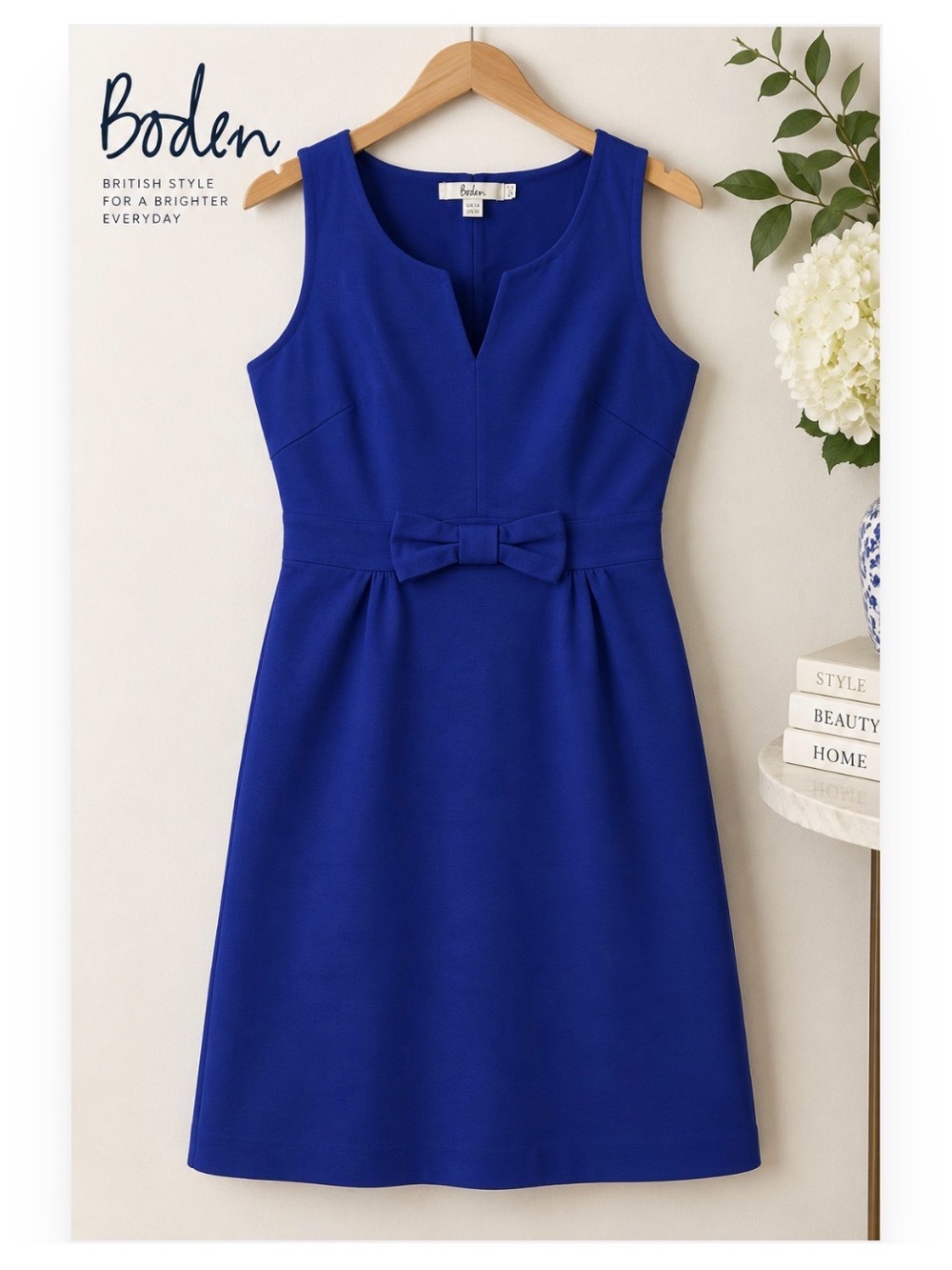 Boden Cobalt Blue Bow Waist Stretch Jersey Dress US 8R UK 12